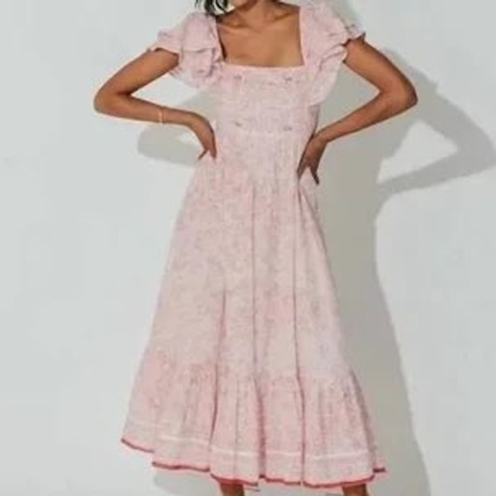 Cleobella organic Cotton GOTS sundress white pink womens size medium cottagecore